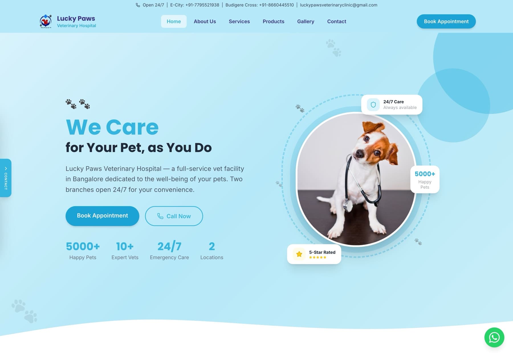 Lucky Paws Veterinary website